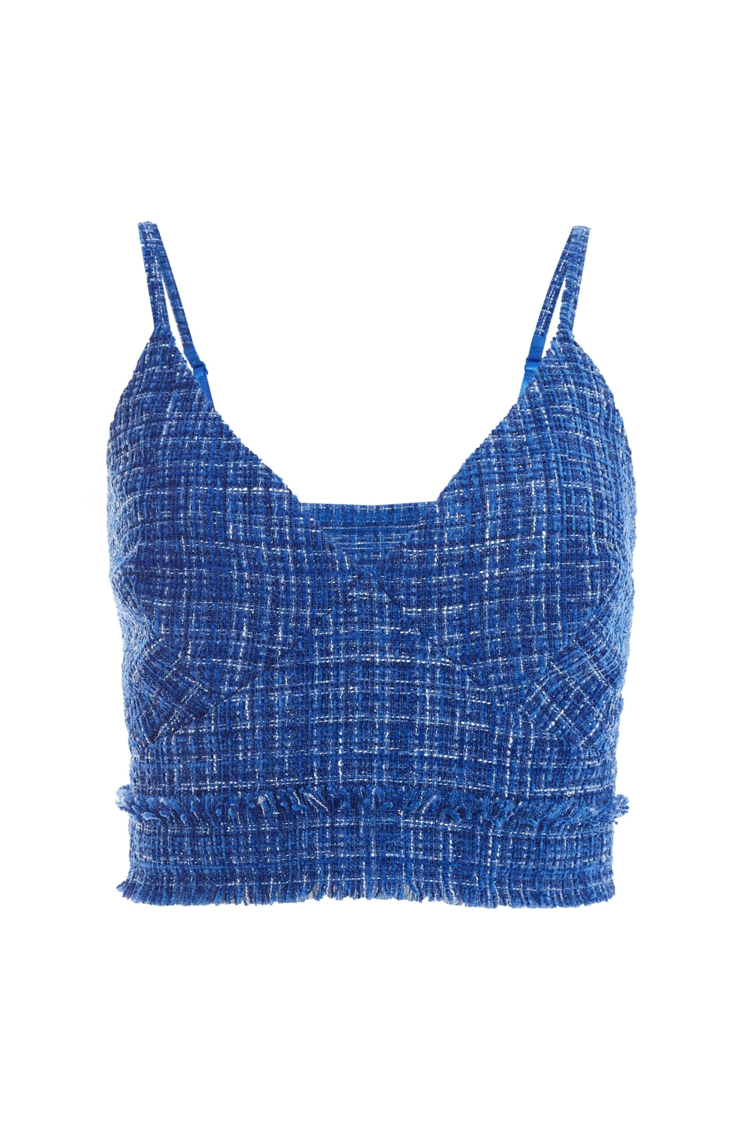 Royal Blue Checked Boucle Crop Top 2 Royal Blue Checked Boucle Crop Top