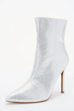 Silver Diamante Ankle Heeled Boots -Princess Style Shop 00100036890 XB