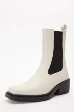 Cream Faux Leather Elasticated Western Boots -Princess Style Shop 00100036893 XB