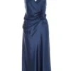 Navy Satin Wrap Floral Midi Dress -Princess Style Shop 00100036916 ZM