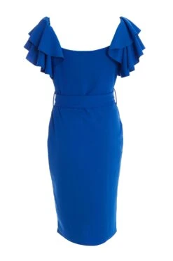 Royal Blue Frill Bodycon Midi Dress -Princess Style Shop 00100036925 ZB