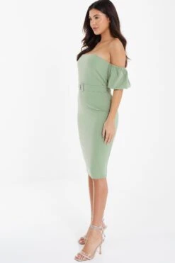 Sage Bardot Bodycon Midi Dress -Princess Style Shop 00100036943 XS