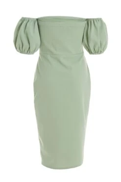 Sage Bardot Bodycon Midi Dress -Princess Style Shop 00100036943 ZB