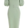 Sage Bardot Bodycon Midi Dress -Princess Style Shop 00100036943 ZM