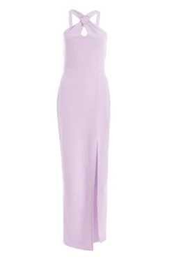 Lilac Halter Neck Diamante Maxi Dress