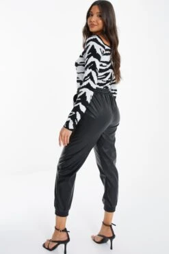 Black Faux Leather Tie Waist Joggers -Princess Style Shop 00100036953 XB