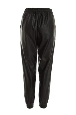 Black Faux Leather Tie Waist Joggers -Princess Style Shop 00100036953 ZB