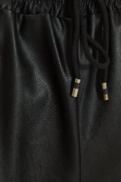 Black Faux Leather Tie Waist Joggers -Princess Style Shop 00100036953 ZS