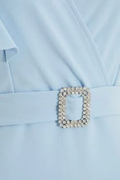 Light Blue Buckle Frill Midi Dress -Princess Style Shop 00100036956 ZS