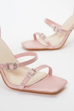 Pink Satin Strappy Buckle Heeled Sandals -Princess Style Shop 00100036970 ZB