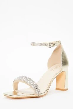 Gold Foil Diamante Heeled Sandals -Princess Style Shop 00100036973 XB