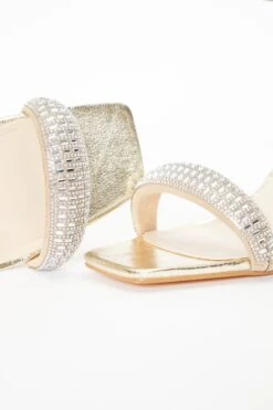 Gold Foil Diamante Heeled Sandals -Princess Style Shop 00100036973 ZB