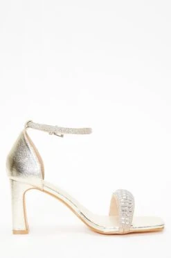 Gold Foil Diamante Heeled Sandals -Princess Style Shop 00100036973 ZS