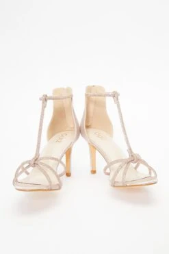 Champagne Satin Diamante T-Bar Heeled Sandals -Princess Style Shop 00100036980 XS