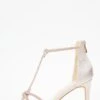 Champagne Satin Diamante T-Bar Heeled Sandals -Princess Style Shop 00100036980 ZM