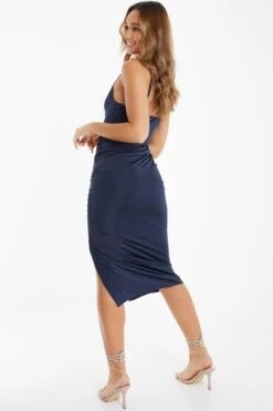 Navy Ruched Bodycon Midi Dress 10 Navy Ruched Bodycon Midi Dress -Princess Style Shop 00100036987 XB