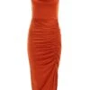 Rust Ruched Bodycon Midi Dress 2 Rust Ruched Bodycon Midi Dress -Princess Style Shop 00100036988 ZM