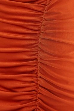 Rust Ruched Bodycon Midi Dress -Princess Style Shop 00100036988 ZS