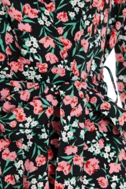 Black Ditsy Floral Wrap Mini Dress -Princess Style Shop 00100036991 ZS
