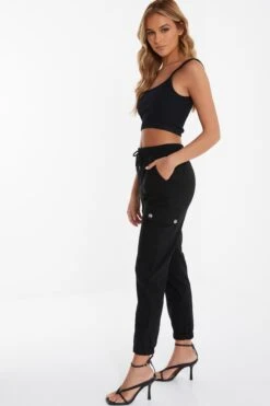 Black Tie Cargo Trousers -Princess Style Shop 00100037019 XS