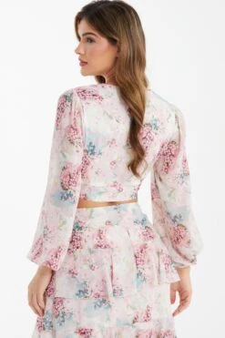 Light Pink Chiffon Floral Crop Top -Princess Style Shop 00100037024 XB