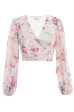 Light Pink Chiffon Floral Crop Top