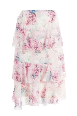 Light Pink Chiffon Floral Tiered Midi Skirt -Princess Style Shop 00100037025 ZB