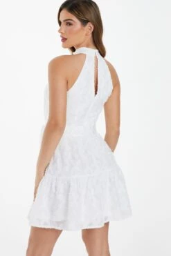 White Jacquard Halter Neck Mini Dress -Princess Style Shop 00100037028 XB