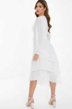 White Chiffon Crinkle Wrap Midi Dress -Princess Style Shop 00100037029 XB