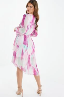 Pink Chiffon Marble Print Midi Dress -Princess Style Shop 00100037030 XB