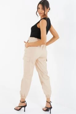Stone Faux Leather Cargo Trousers -Princess Style Shop 00100037034 XB