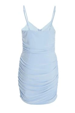 Blue Tie Front Ruched Bodycon Mini Dress -Princess Style Shop 00100037044 ZB
