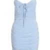 Blue Tie Front Ruched Bodycon Mini Dress -Princess Style Shop 00100037044 ZM