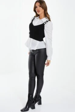 Black Two In One Knitted Vest Shirt -Princess Style Shop 00100037046 XS