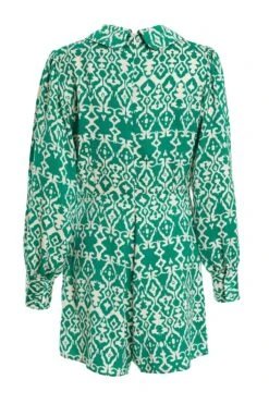 Green Satin Aztec Wrap Playsuit -Princess Style Shop 00100037098 ZB