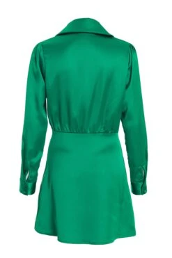 Green Satin Button Mini Shirt Dress -Princess Style Shop 00100037100 ZB