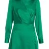 Green Satin Button Mini Shirt Dress -Princess Style Shop 00100037100 ZM