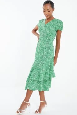 Green Polka Dot Frill Midi Dress -Princess Style Shop 00100037101 XS