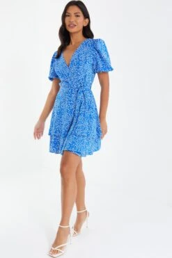 Blue Smudge Animal Print Mini Dress -Princess Style Shop 00100037104 XS