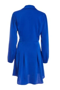 Royal Blue Satin Button Shirt Mini Dress -Princess Style Shop 00100037135 ZB