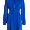 Royal Blue Satin Button Shirt Mini Dress -Princess Style Shop 00100037135 ZM
