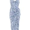 Blue Satin Animal Print Ruched Midi Dress -Princess Style Shop 00100037160 ZM