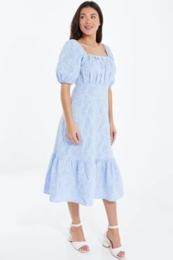 Light Blue Jacquard Midi Dress -Princess Style Shop 00100037171 XS