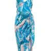 Blue Satin Marble Print Ruched Midi Dress -Princess Style Shop 00100037174 ZM