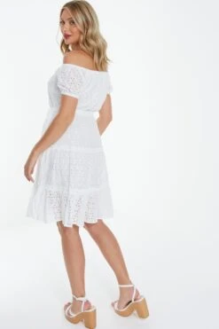 White Broderie Bardot Mini Dress -Princess Style Shop 00100037176 XB