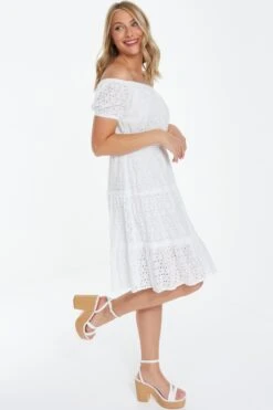 White Broderie Bardot Mini Dress -Princess Style Shop 00100037176 XS