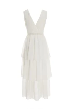 White Chiffon Lace Tiered Midi Dress -Princess Style Shop 00100037177 ZB