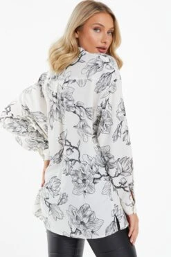 Cream Floral Long Sleeved Shirt -Princess Style Shop 00100037179 XB