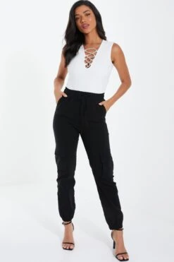 Black Tie Waist Cargo Trousers -Princess Style Shop 00100037189 XM