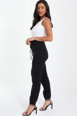 Black Tie Waist Cargo Trousers -Princess Style Shop 00100037189 XS